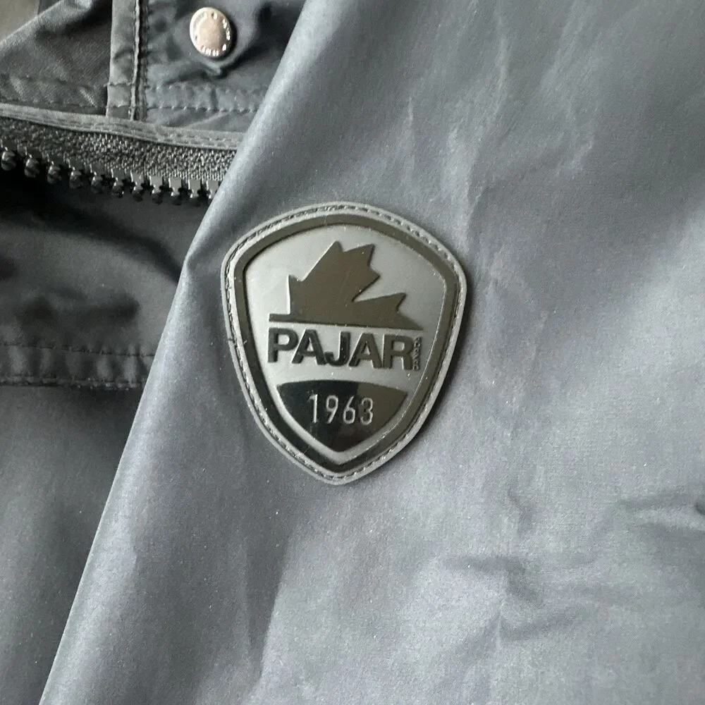 Pajar Men's Gray Parka Jacket S Full Zip Snap Stand-Up Collar Pockets Mid-Length